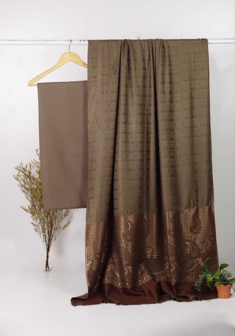 3PC BANA DORA MARINA WITH JAQUARD WOOL SHAWL EXPORT QUALITY WINTER COLLECTION (SAND SKIN COLOR )