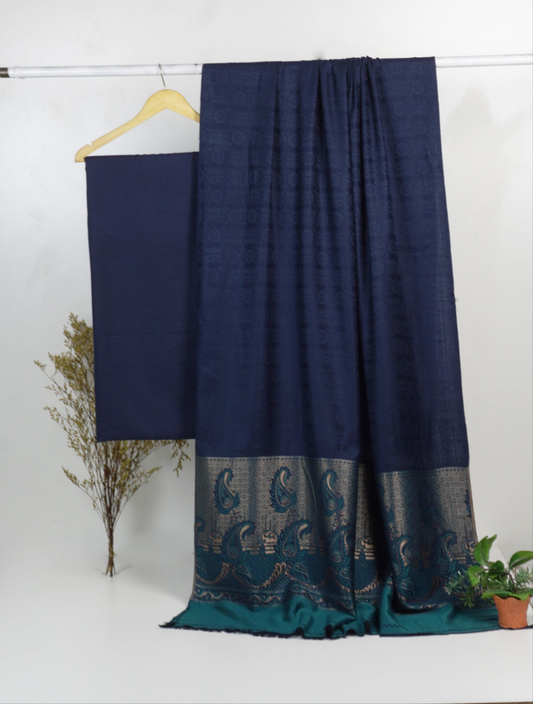 3PC BANA DORA MARINA WITH JAQUARD WOOL SHAWL EXPORT QUALITY WINTER COLLECTION (NEVY BLUE)