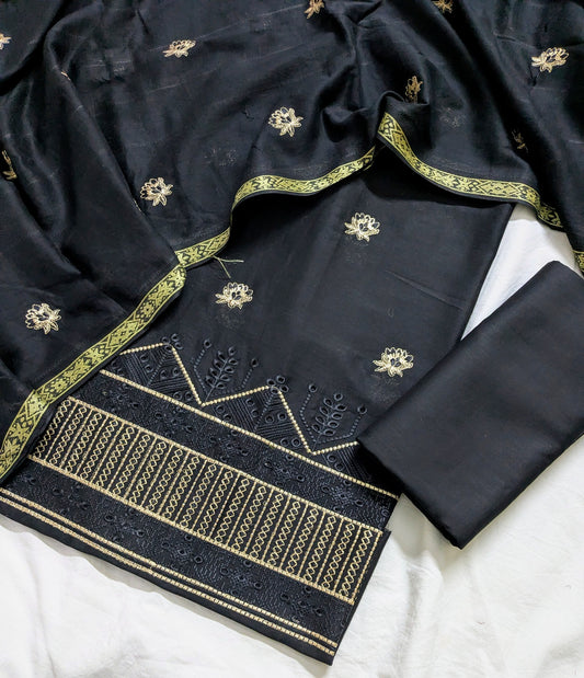 3pc EMBROIDED DAMAN BORING WITH TARKSHI JAQUARD EMBROIDED DUPATA LUXURIOUS EID COLLECTION