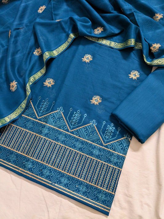 3pc EMBROIDED DAMAN BORING WITH TARKSHI JAQUARD EMBROIDED DUPATA LUXURIOUS EID COLLECTION