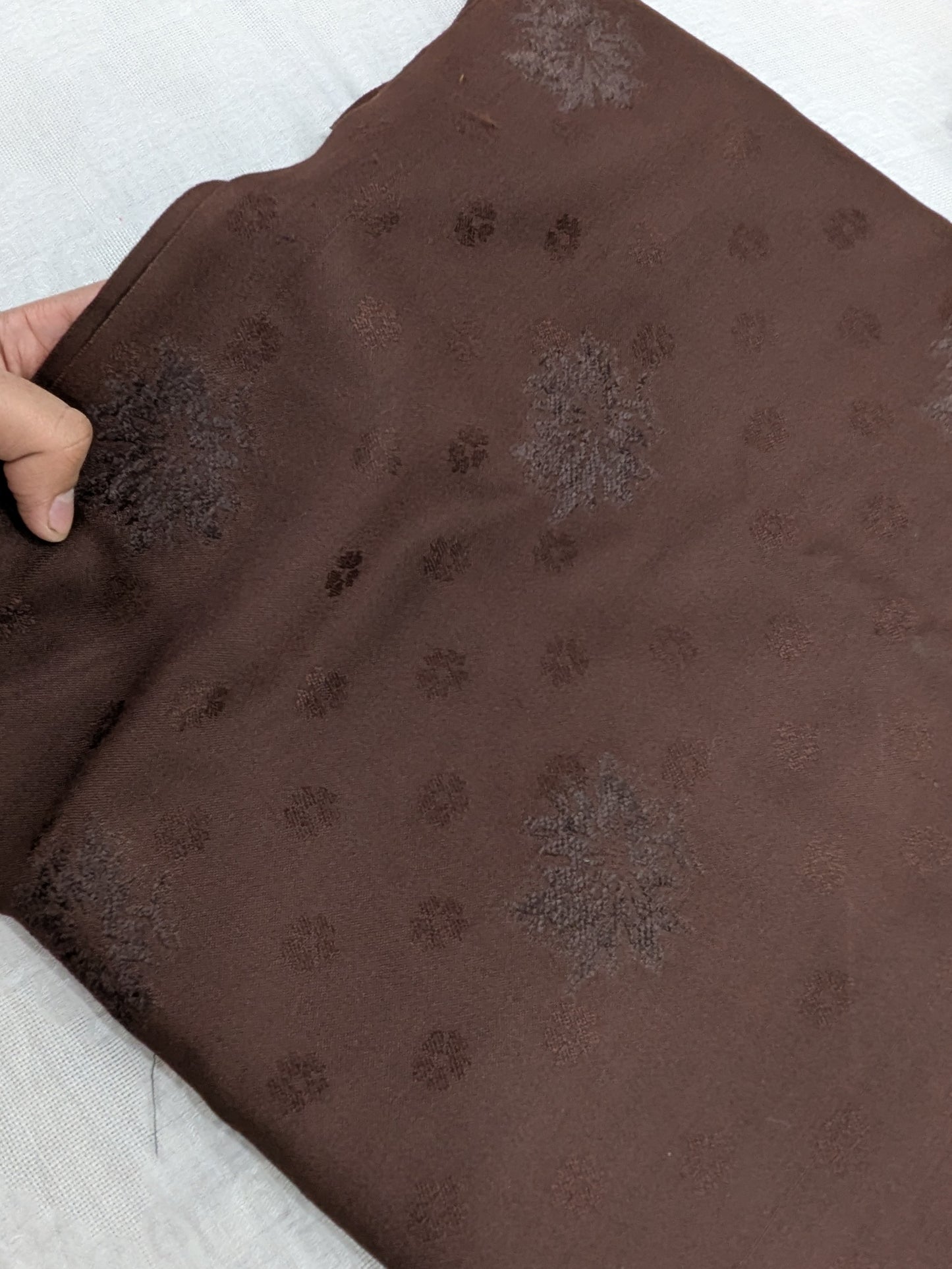 MARINA VELVET MOTIF (EMBOSSED DESIGN) 3PC WITH AMAZING QUALITY VELVET BROSHA SHAWL (CHOCOLATE BROWN COLOR)