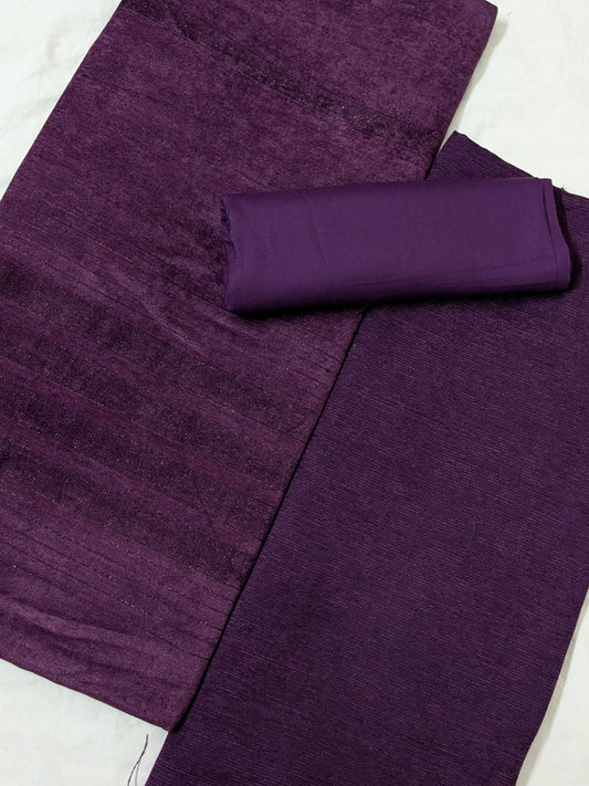 PEACH WOOL VELVET 3PC VERY PREMIUM EXPORT QUALITY WINTER COLLECTION 2025 ( DARK PURPLE COLOR)