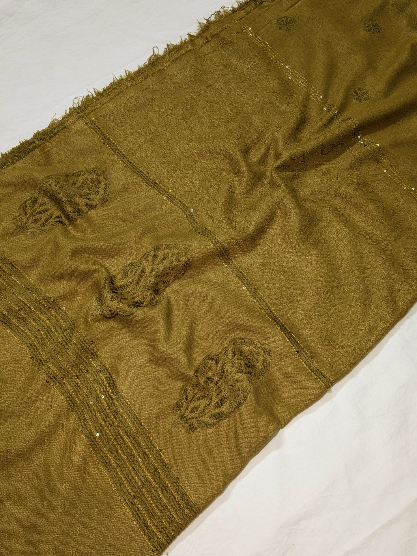 MARINA VELVET MOTIF (EMBOSSED DESIGN) 3PC WITH AMAZING QUALITY VELVET BROSHA SHAWL (DARK MEHNDI)