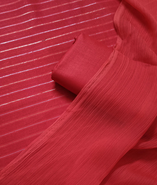 3PC ZARI LINE MOON LITE WITH KRINCLE SHAFOON DUPATTA HIGH QUALITY (ZR300RD)