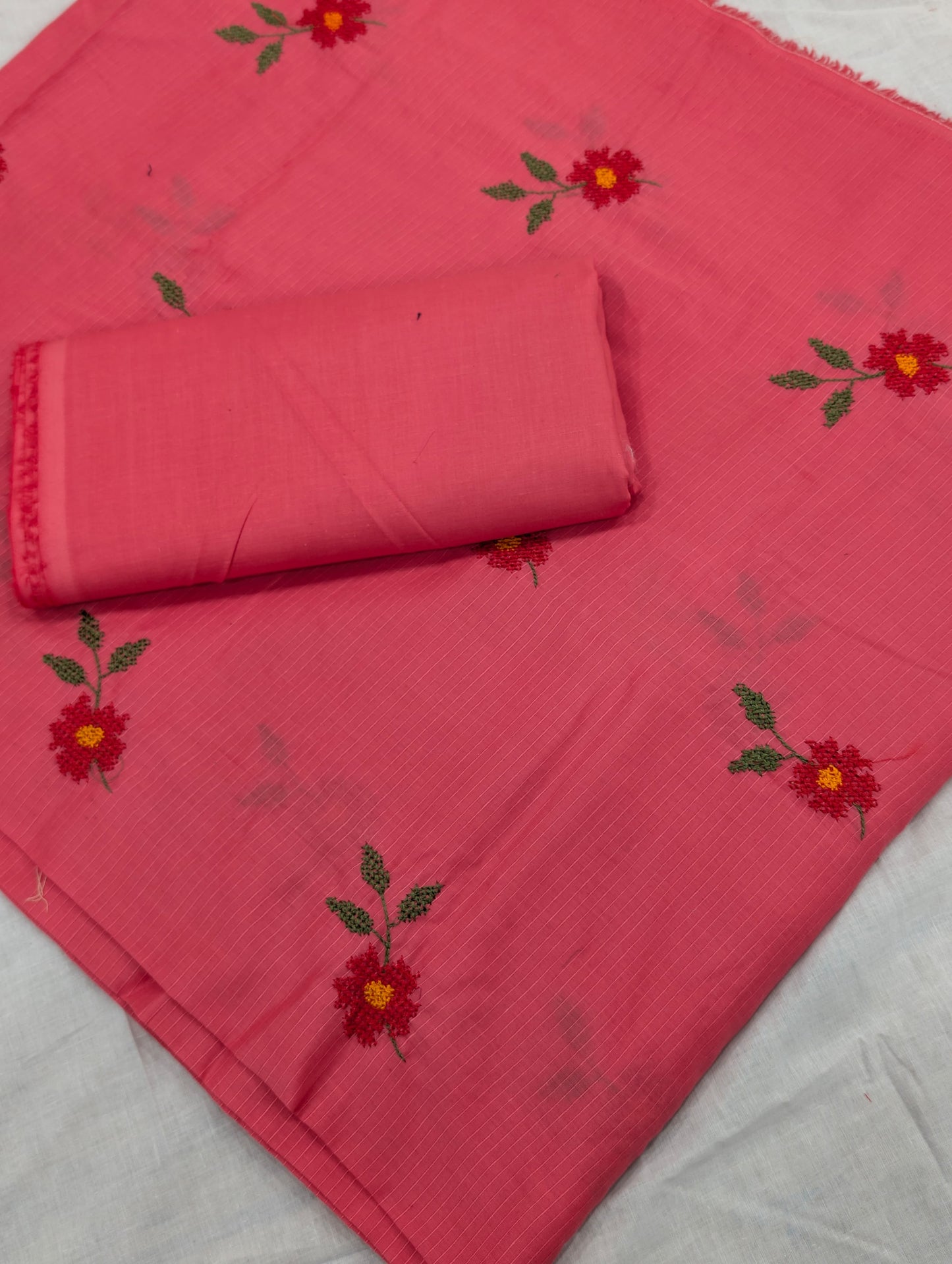 3PC BANA DORA EMBROIDED LAWN WITH BANARSI JAQUARD LAWN DUPATA PREMIUM QUALITY SUMMER COLLECTION (CARROT COLOR)