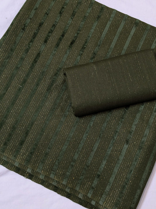 2PC ALPINE ZARI VELVET MARINA MOST DEMANDING WINTER COLLECTION (MUD GREEN COLOR)