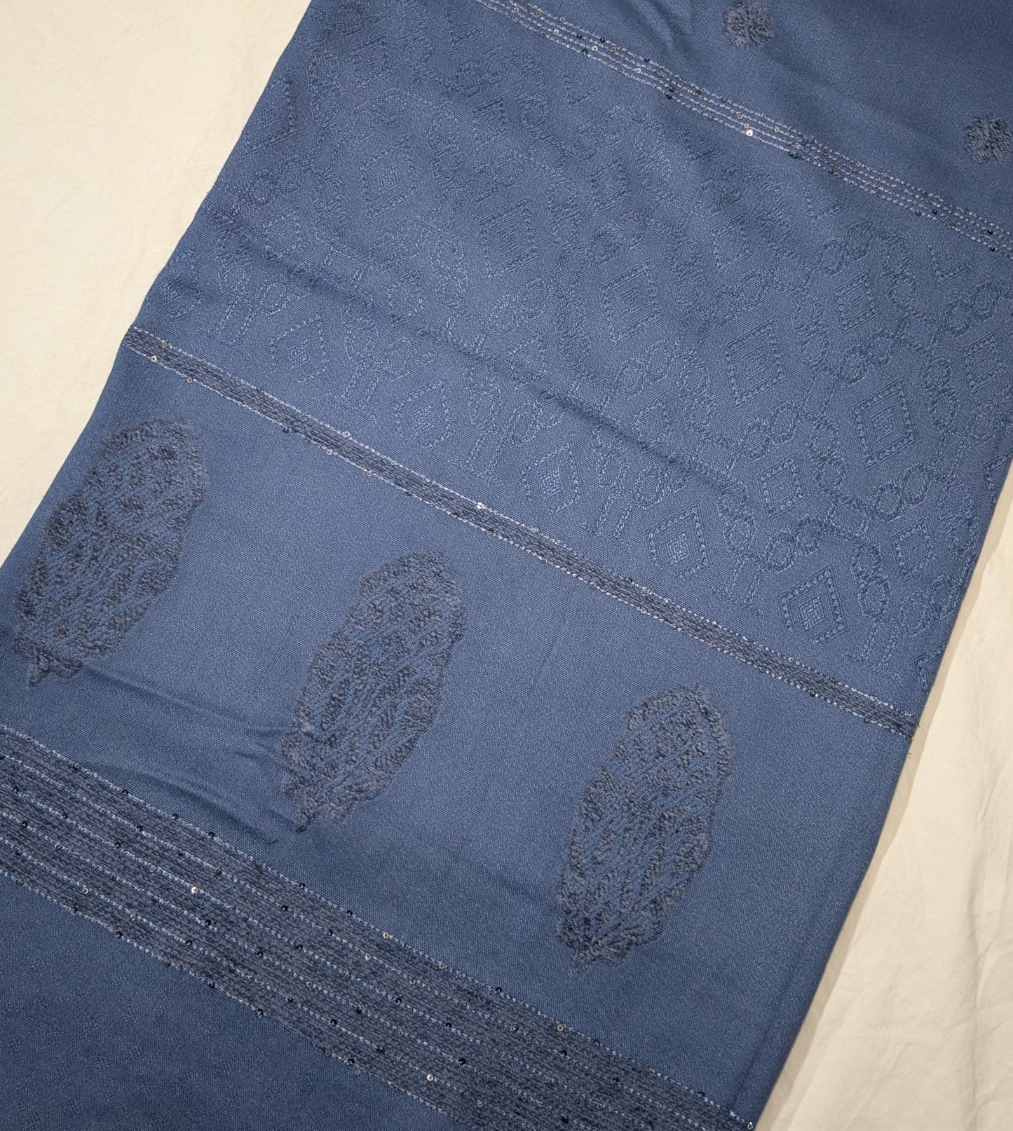 MARINA VELVET MOTIF (EMBOSSED DESIGN) 3PC WITH AMAZING QUALITY VELVET BROSHA SHAWL (MIDNIGHT BLUE COLOR)