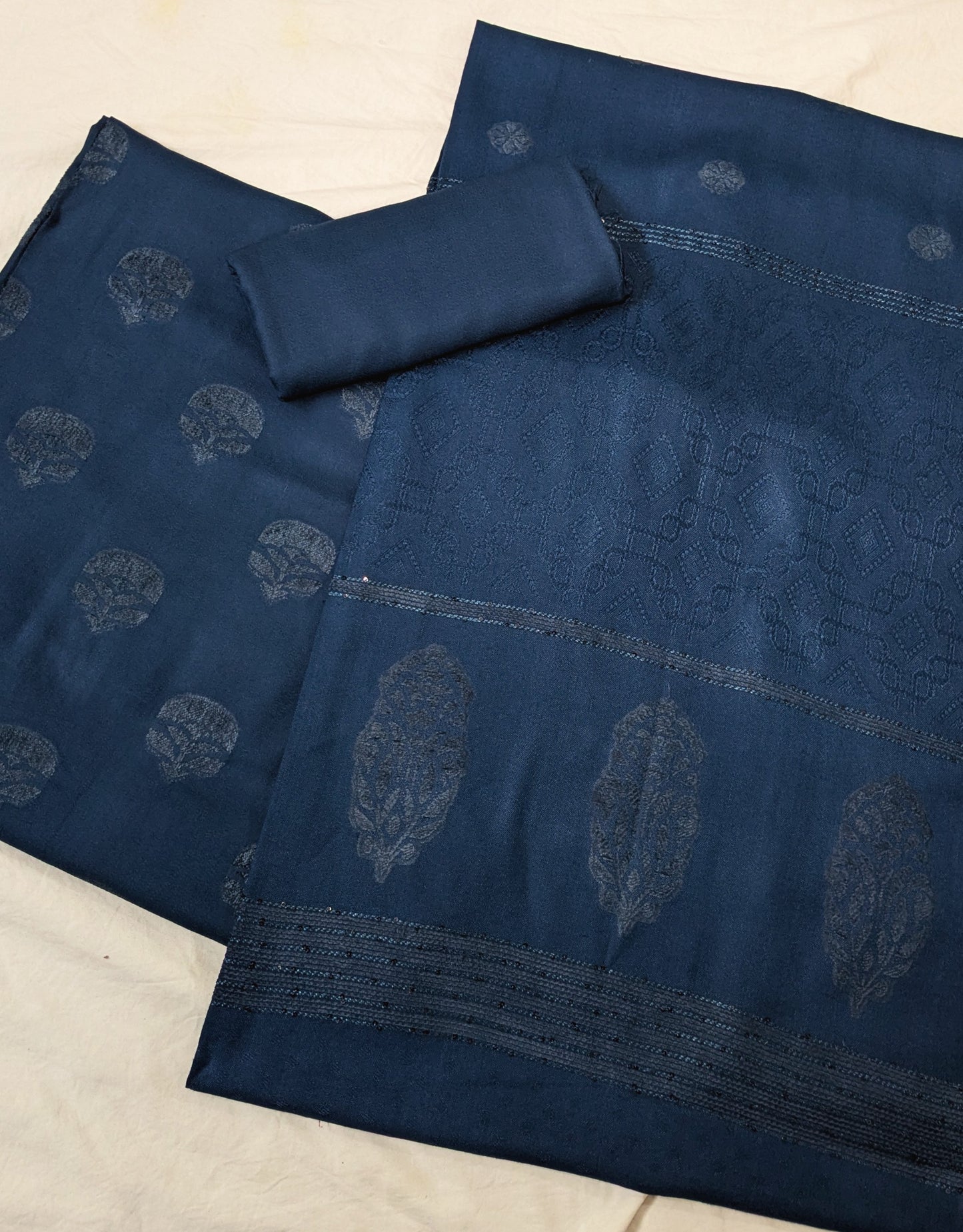 MARINA VELVET MOTIF (EMBOSSED DESIGN) 3PC WITH AMAZING QUALITY VELVET BROSHA SHAWL (ZINC COLOR)