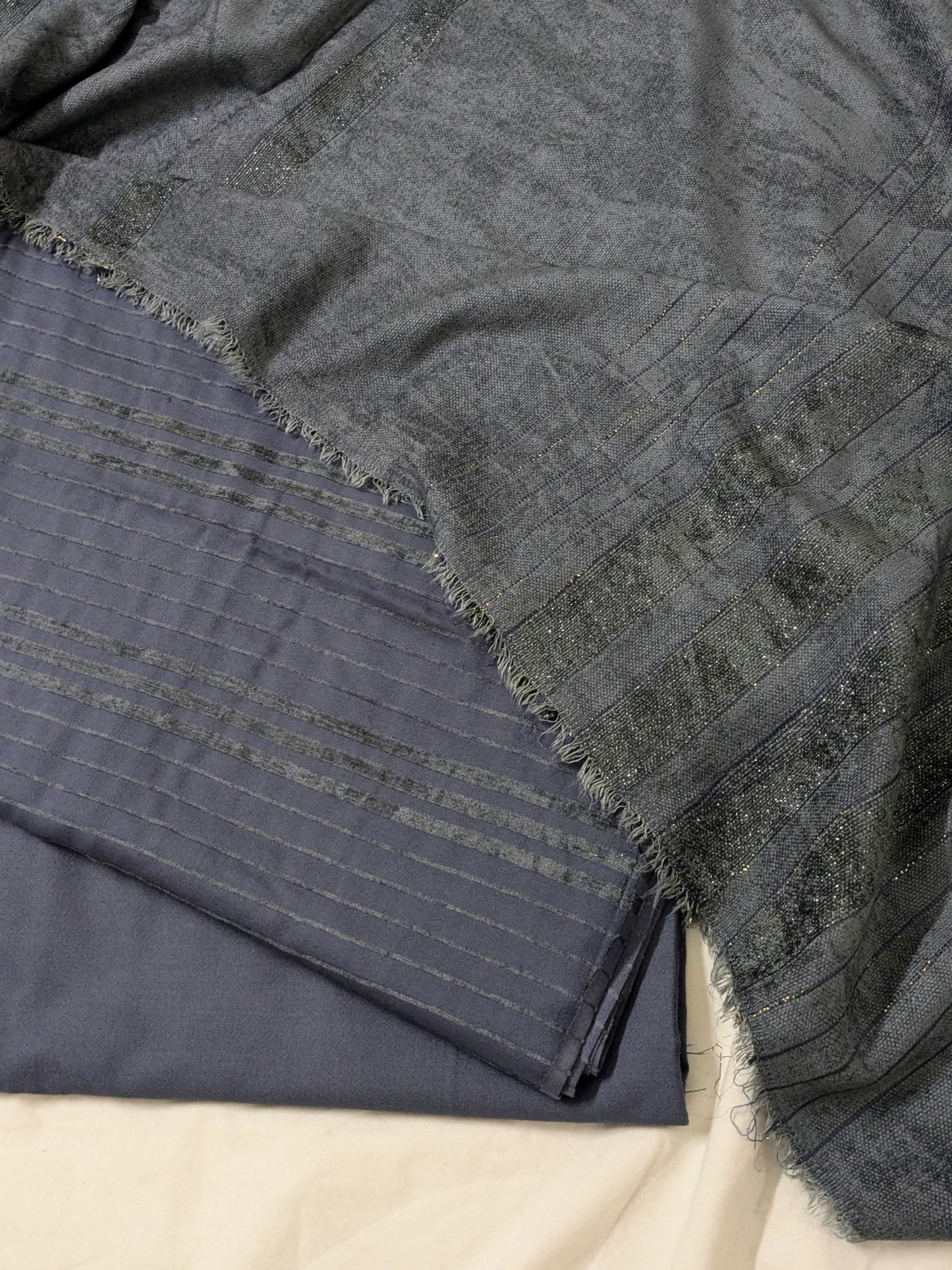 3PC MARINA VELVET LINING WITH 100% PURE QUALITY VELVET WOOL SHAWL (LIGHT WAIT & WARM SHAWL (METAL GRAY)