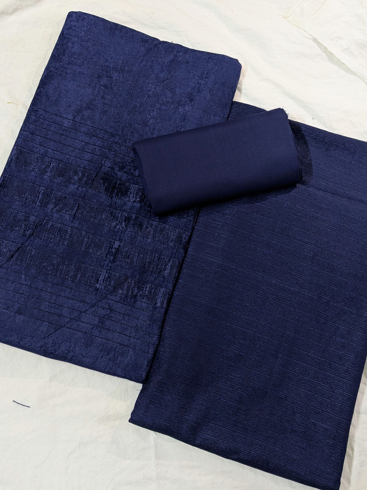 PEACH WOOL VELVET 3PC VERY PREMIUM EXPORT QUALITY WINTER COLLECTION ( NEVYBLUE COLOR )