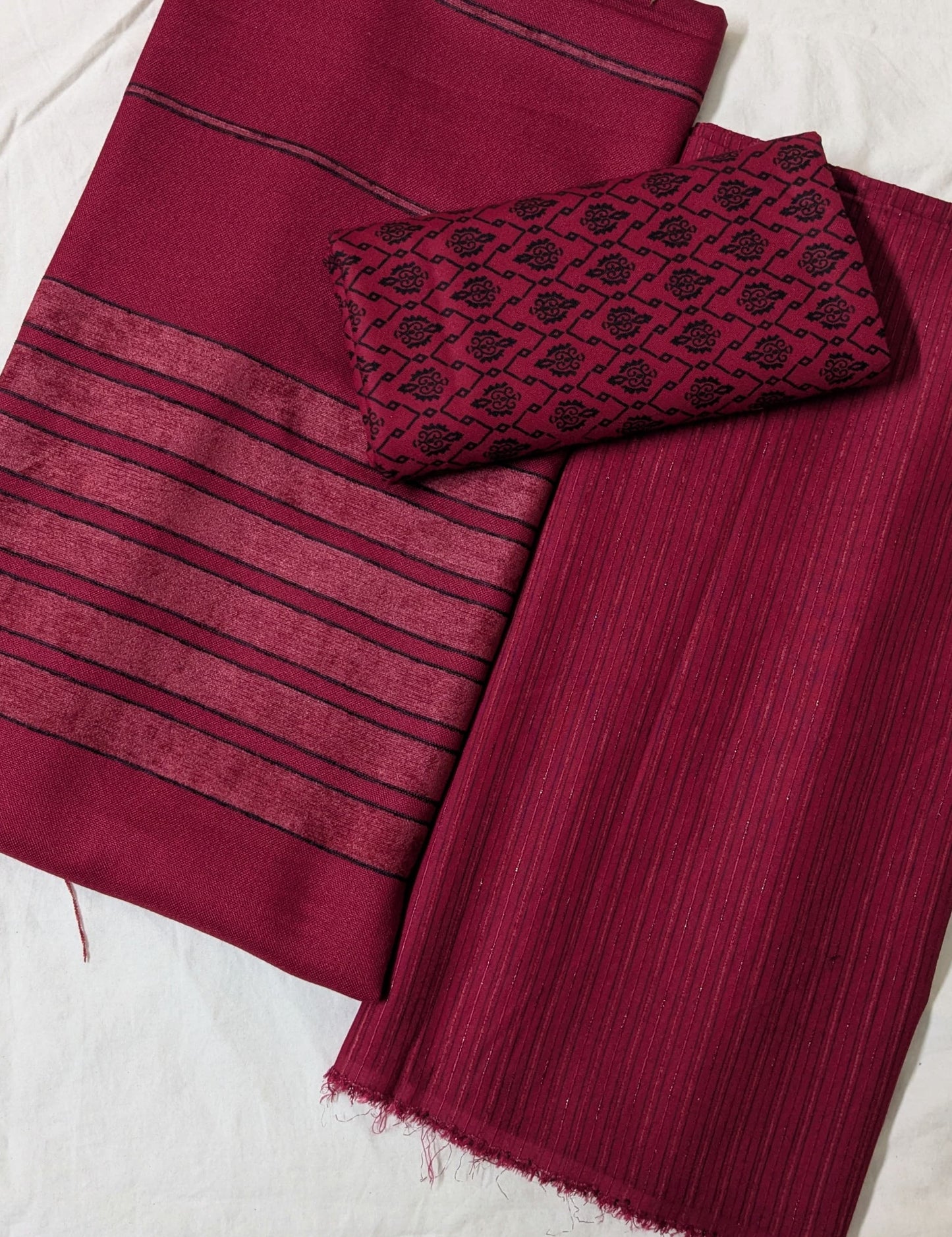 3PC ALPINE BLACK VELVET WINTER UNIQUE LUXURY ARTICLE WITH PRINTED TROUSER ( MAHROON)