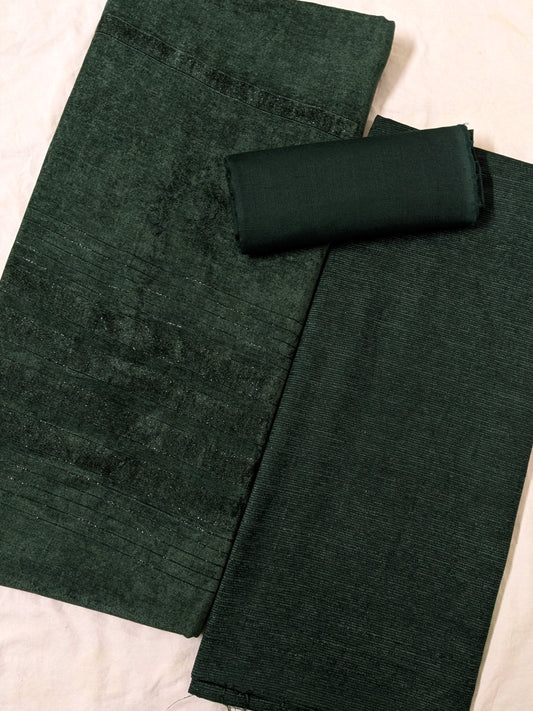 PEACH WOOL VELVET 3PC VERY PREMIUM EXPORT QUALITY WINTER COLLECTION 2025(BOTTLE GREEN)
