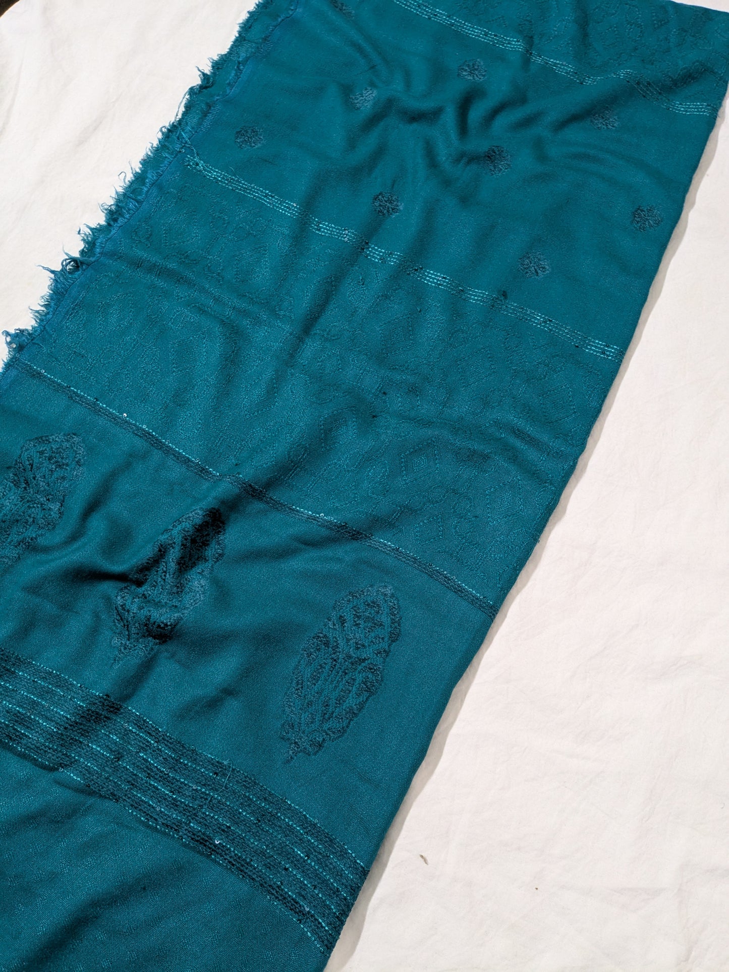 MARINA VELVET MOTIF (EMBOSSED DESIGN ) 3PC WITH AMAZING QUALITY VELVET BROSHA SHAWL  (SEA GREEN )