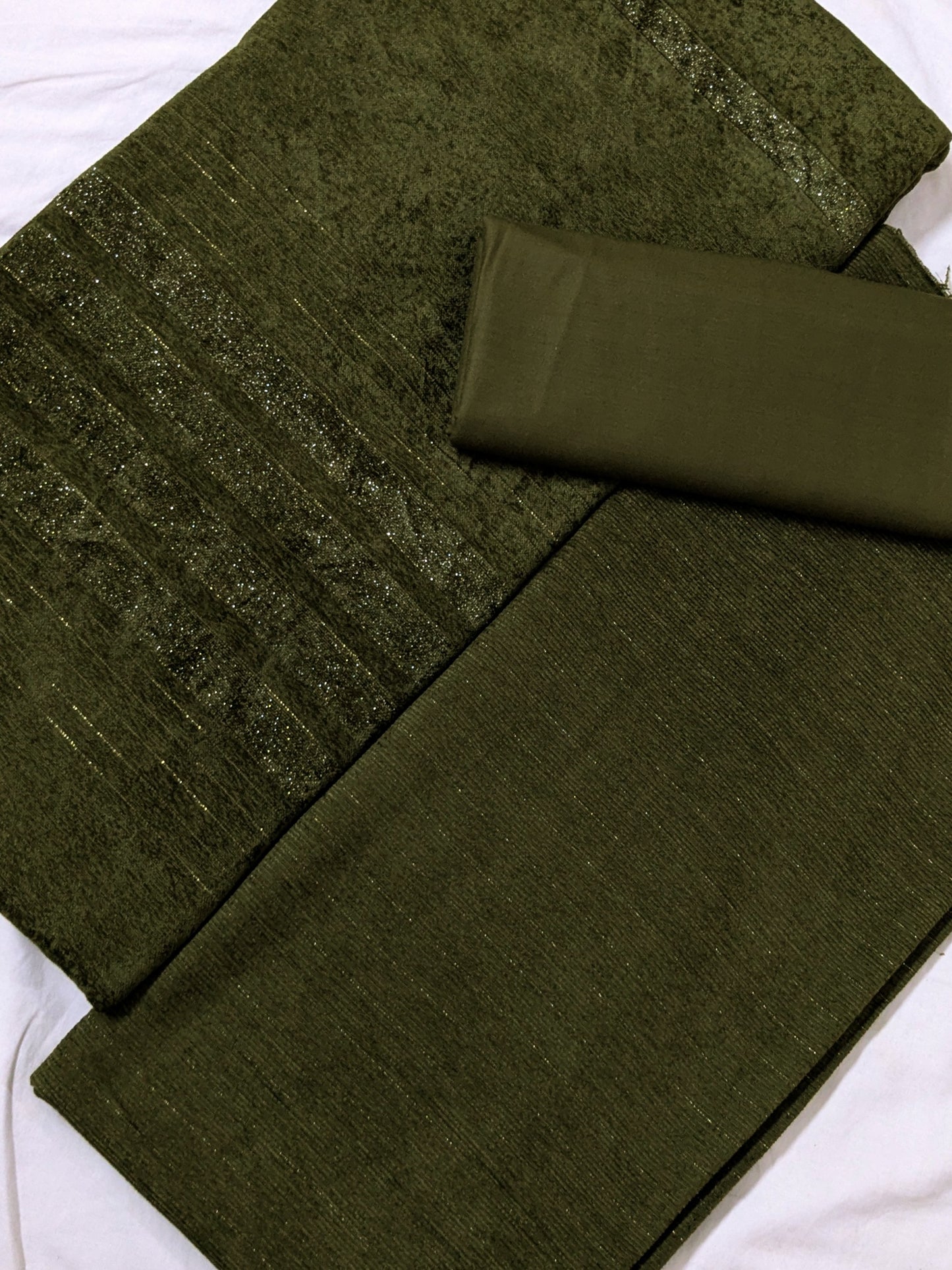 PEACH WOOL VELVET 3PC VERY PREMIUM EXPORT QUALITY WINTER COLLECTION 2025 (MUD GREEN )