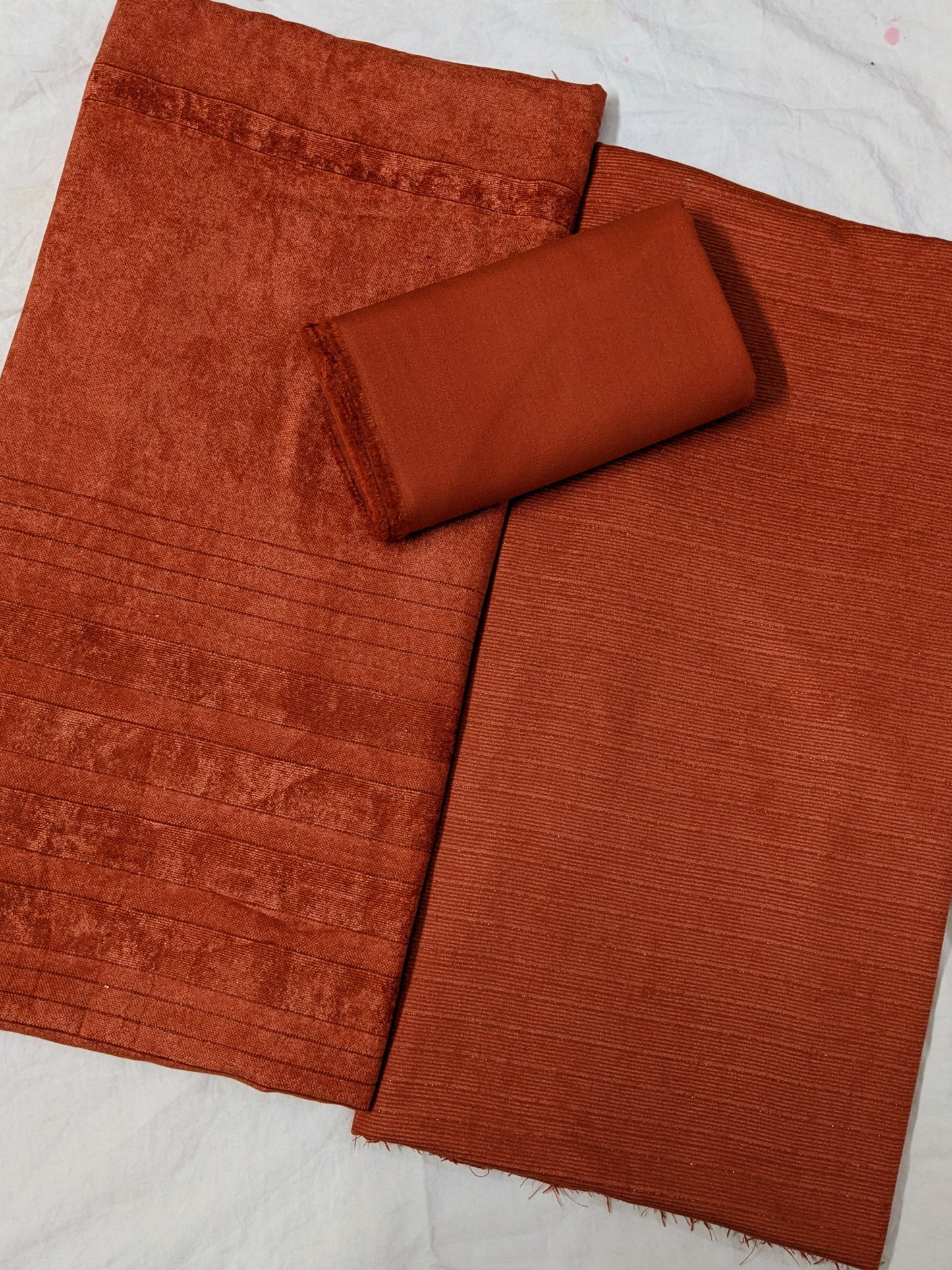 PEACH WOOL VELVET 3PC VERY PREMIUM EXPORT QUALITY WINTER COLLECTION (COSMIC ORANGE) TRENDING COLOR
