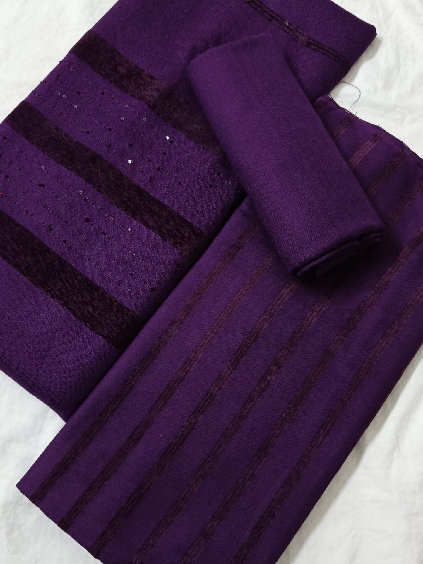 ALPINE VELVET DHANAK MARINA WITH SEQUENCE VELVET SHAWL 3PC LUXURY WINTER DARK PURPLE COLOR COLLECTION(AVD00PR)