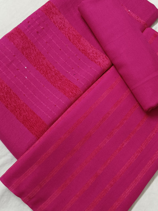 ALPINE  VELVET DHANAK MARINA WITH SEQUENCE VELVET SHAWL 3PC LUXURY WINTER COLLECTION SHOCKING PINK COLOR (AVD00PK)