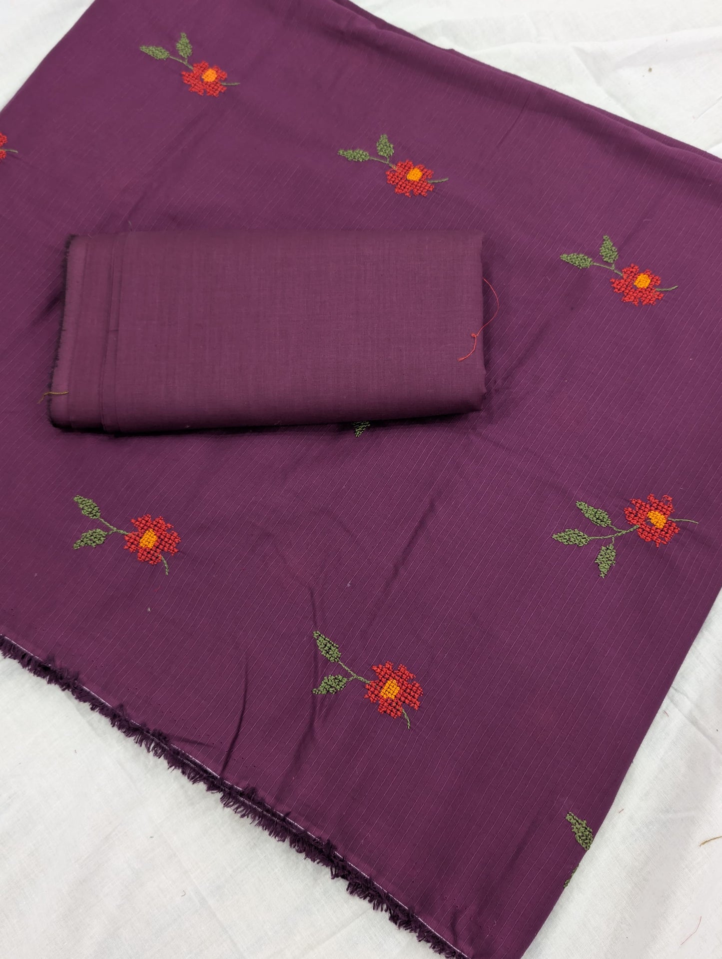 3PC BANA DORA EMBROIDED LAWN WITH BANARSI JAQUARD LAWN DUPATA PREMIUM QUALITY SUMMER COLLECTION (PURPLE COLOR)