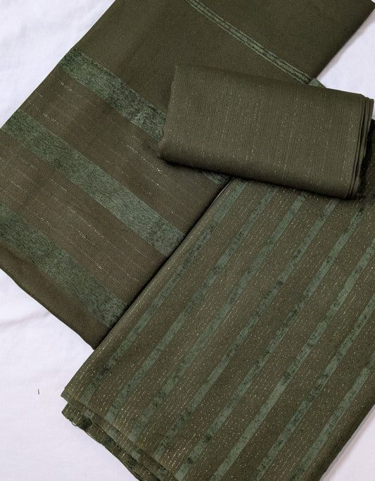 3PC ALPINE ZARI VELVET MARINA MOST DEMANDING WINTER COLLECTION MUD GREEN COLOR (AVDZ00MDGR)