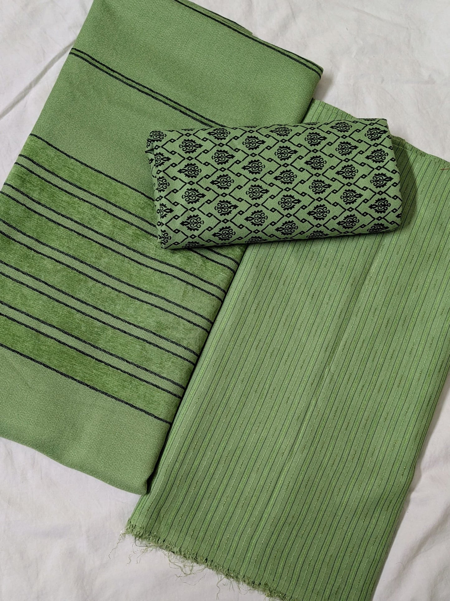 3PC ALPINE BLACK VELVET WINTER UNIQUE LUXURY ARTICLE WITH PRINTED TROUSER ( APPLE GREEN)