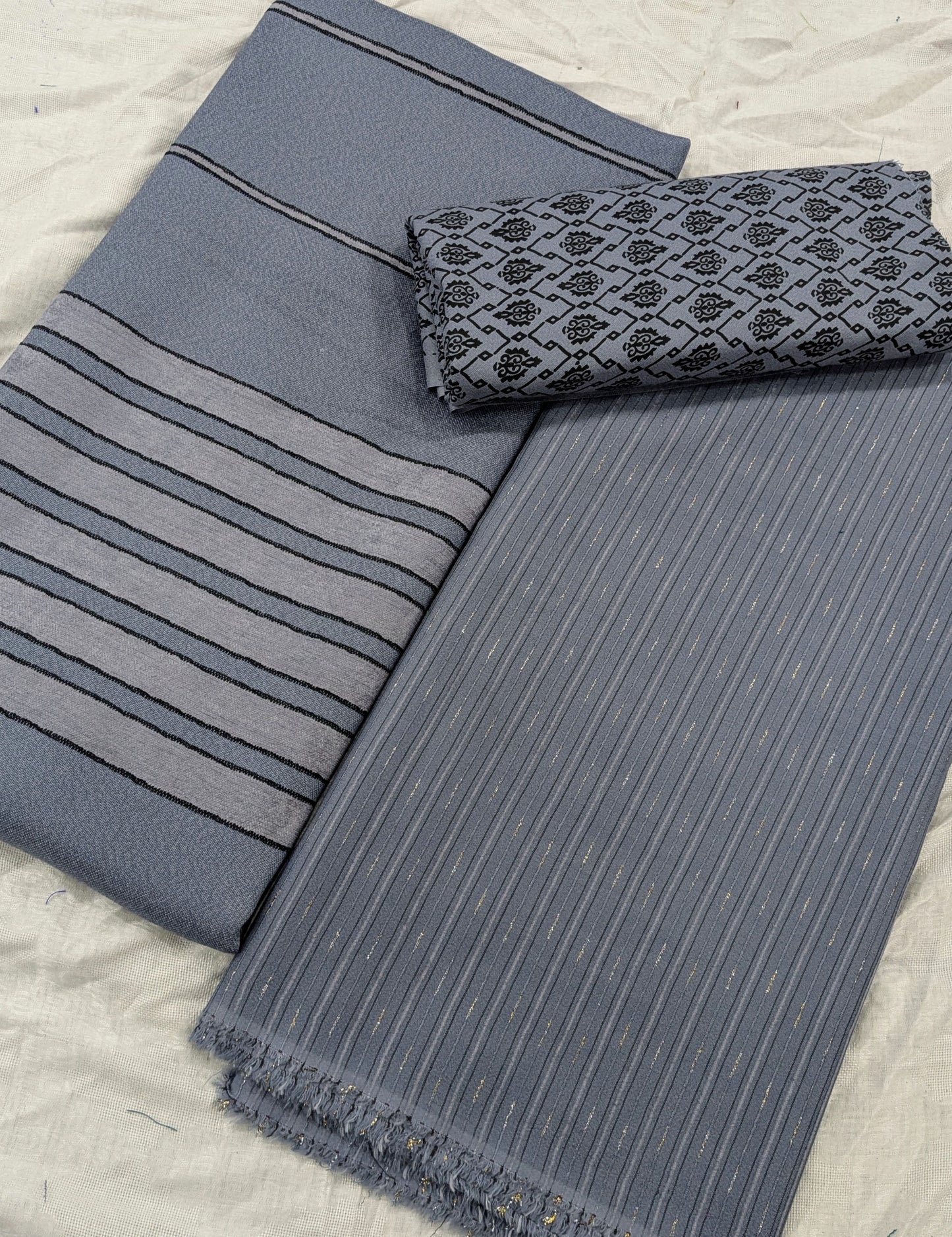 3PC ALPINE BLACK VELVET WINTER UNIQUE LUXURY ARTICLE WITH PRINTED TROUSER ( MIDNIGHT)