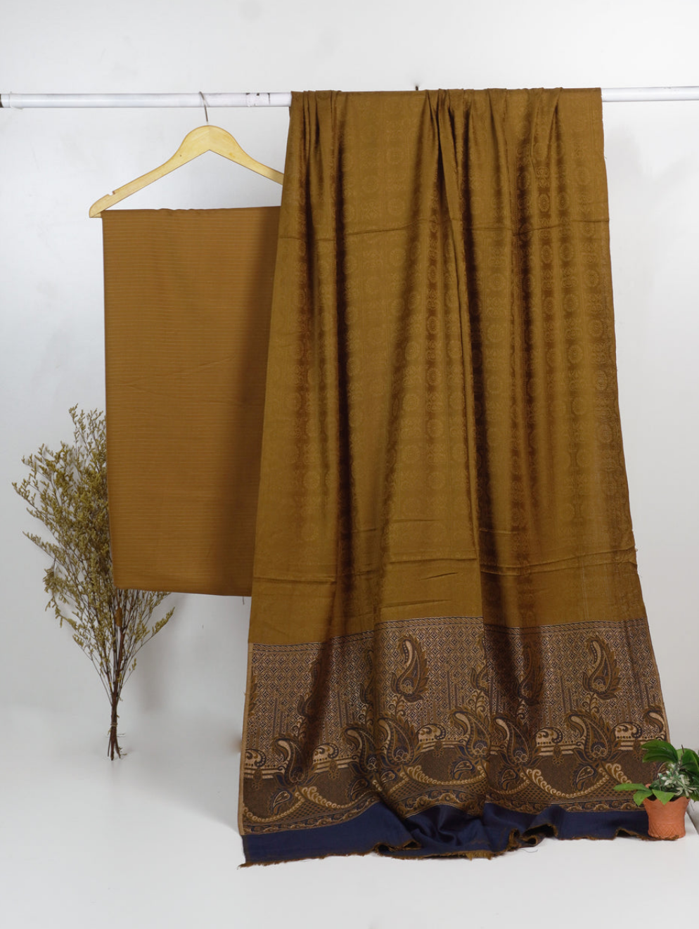 3PC BANA DORA MARINA WITH JAQUARD WOOL SHAWL EXPORT QUALITY WINTER COLLECTION (GOLDEN MASTRD)