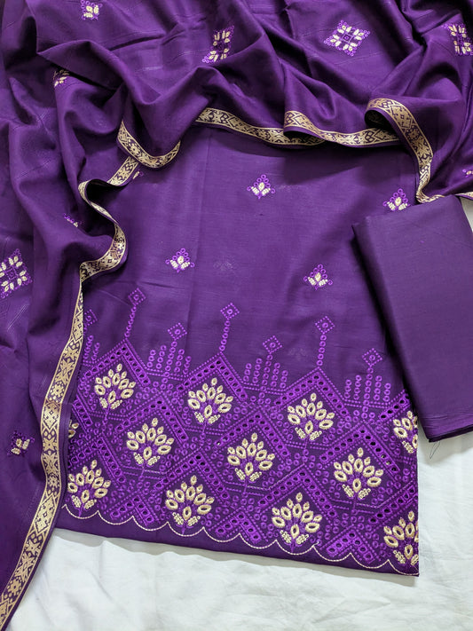 3pc EMBROIDED DAMAN BORING WITH TARKSHI JAQUARD EMBROIDED DUPATA LUXURIOUS EID COLLECTION