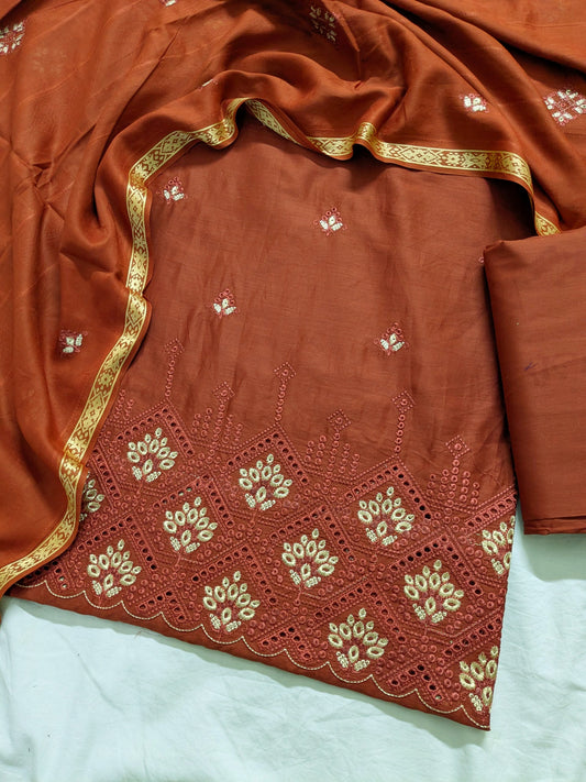 3pc EMBROIDED DAMAN BORING WITH TARKSHI JAQUARD EMBROIDED DUPATA LUXURIOUS EID COLLECTION