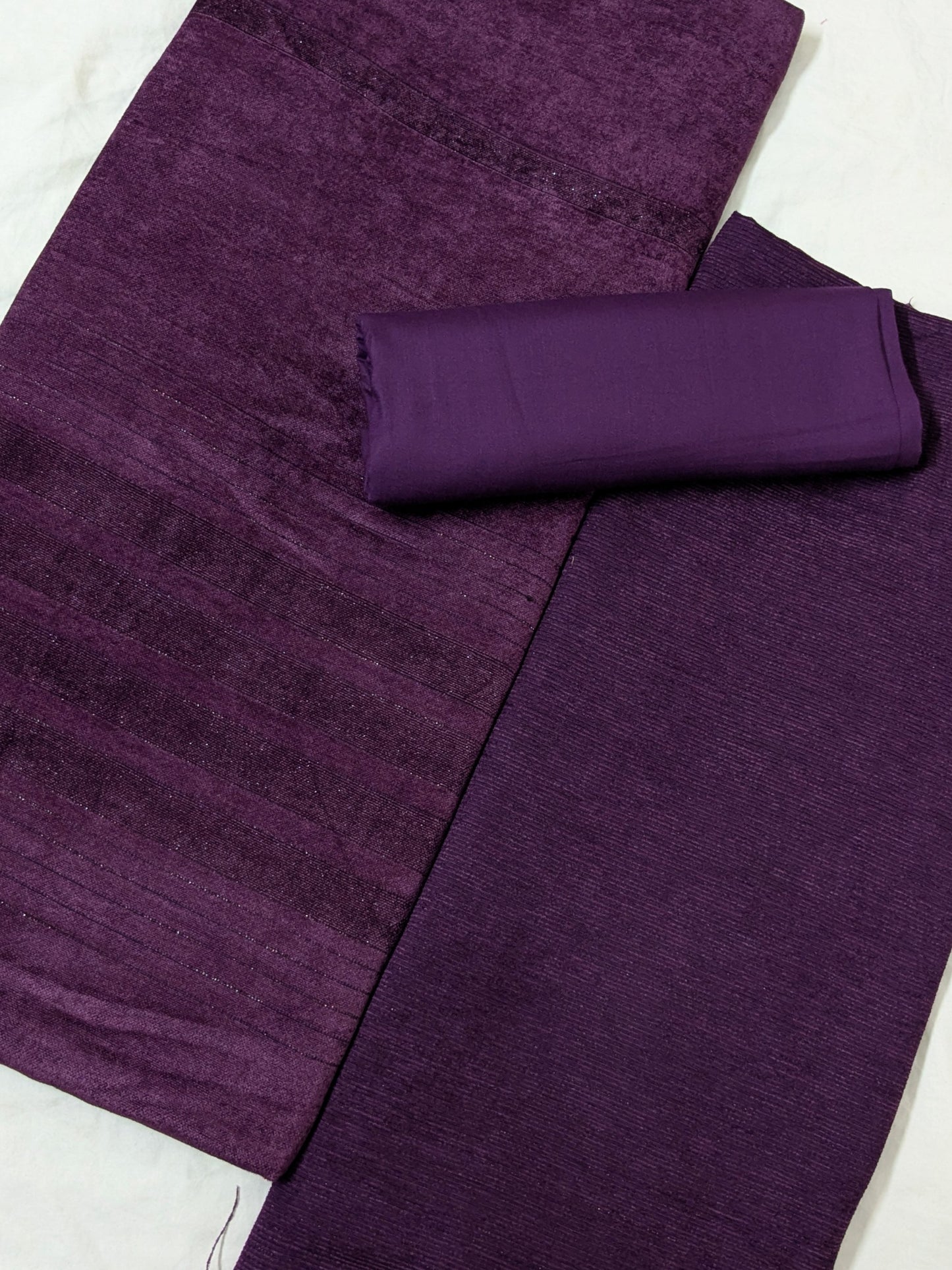 PEACH WOOL VELVET 3PC VERY PREMIUM EXPORT QUALITY WINTER COLLECTION 2025 ( DARK PURPLE COLOR)