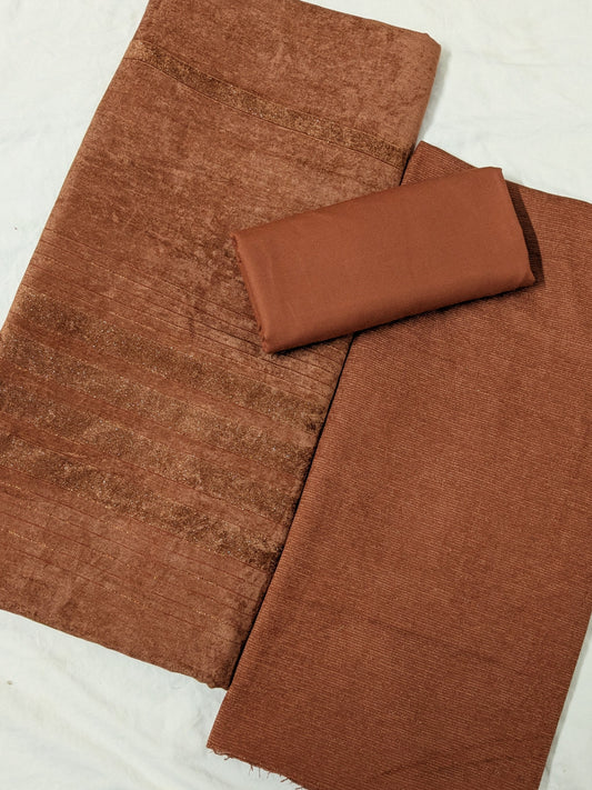 PEACH WOOL VELVET 3PC VERY PREMIUM EXPORT QUALITY WINTER COLLECTION 2025 (RUST COLOR)