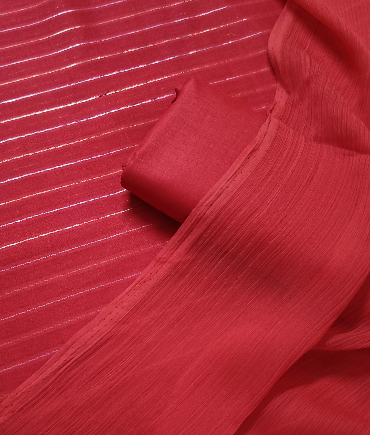 3PC ZARI LINE MOON LITE WITH KRINCLE SHAFOON DUPATTA HIGH QUALITY (ZR300RD)