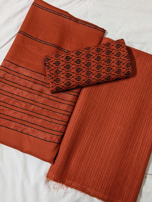 3PC ALPINE BLACK VELVET WINTER UNIQUE LUXURY ARTICLE WITH PRINTED TROUSER ( COSMIC ORANGE)