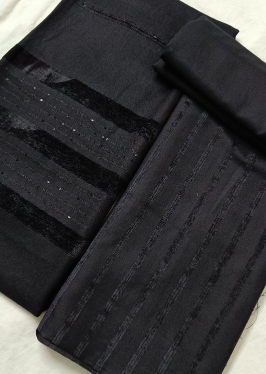 ALPINE VELVET DHANAK MARINA WITH SEQUENCE VELVET SHAWL 3PC LUXURY WINTER BLACK COLLECTION(AVD00BLK)