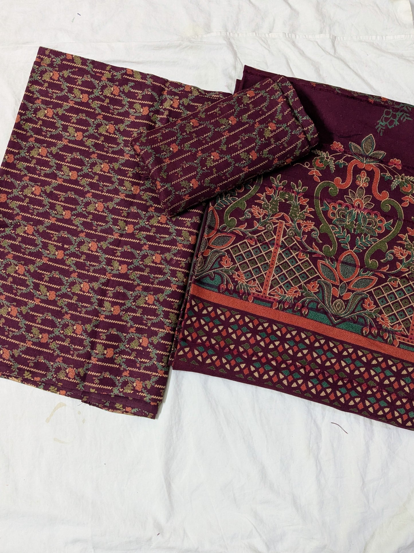 3PC MARINA PRINTED SUIT WINTER COLLECTION (DARK PURPLE COLOR)