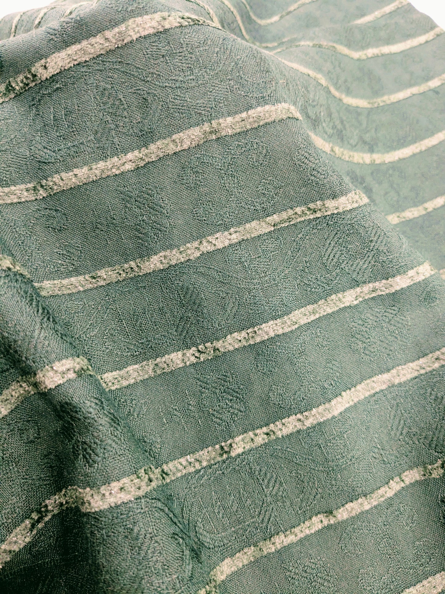 3PC KANI BORDER BANARSI WOOL SHAWL WITH SELF DESIGN SHIRT & TROUSER( BOTTLE GREEN)