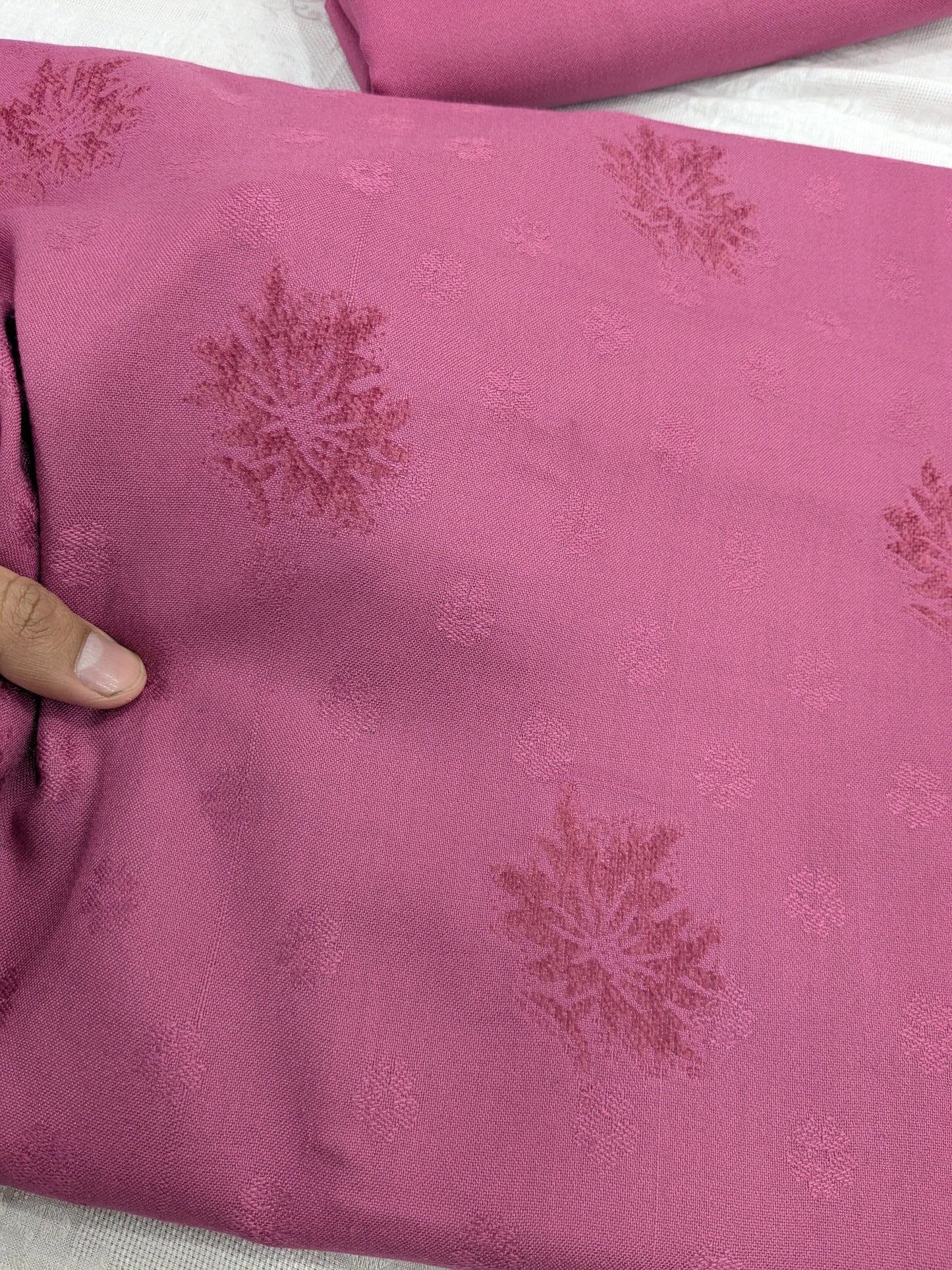 MARINA VELVET MOTIF (EMBOSSED DESIGN) 3PC WITH AMAZING QUALITY VELVET BROSHA SHAWL (TEA PINK COLOR)