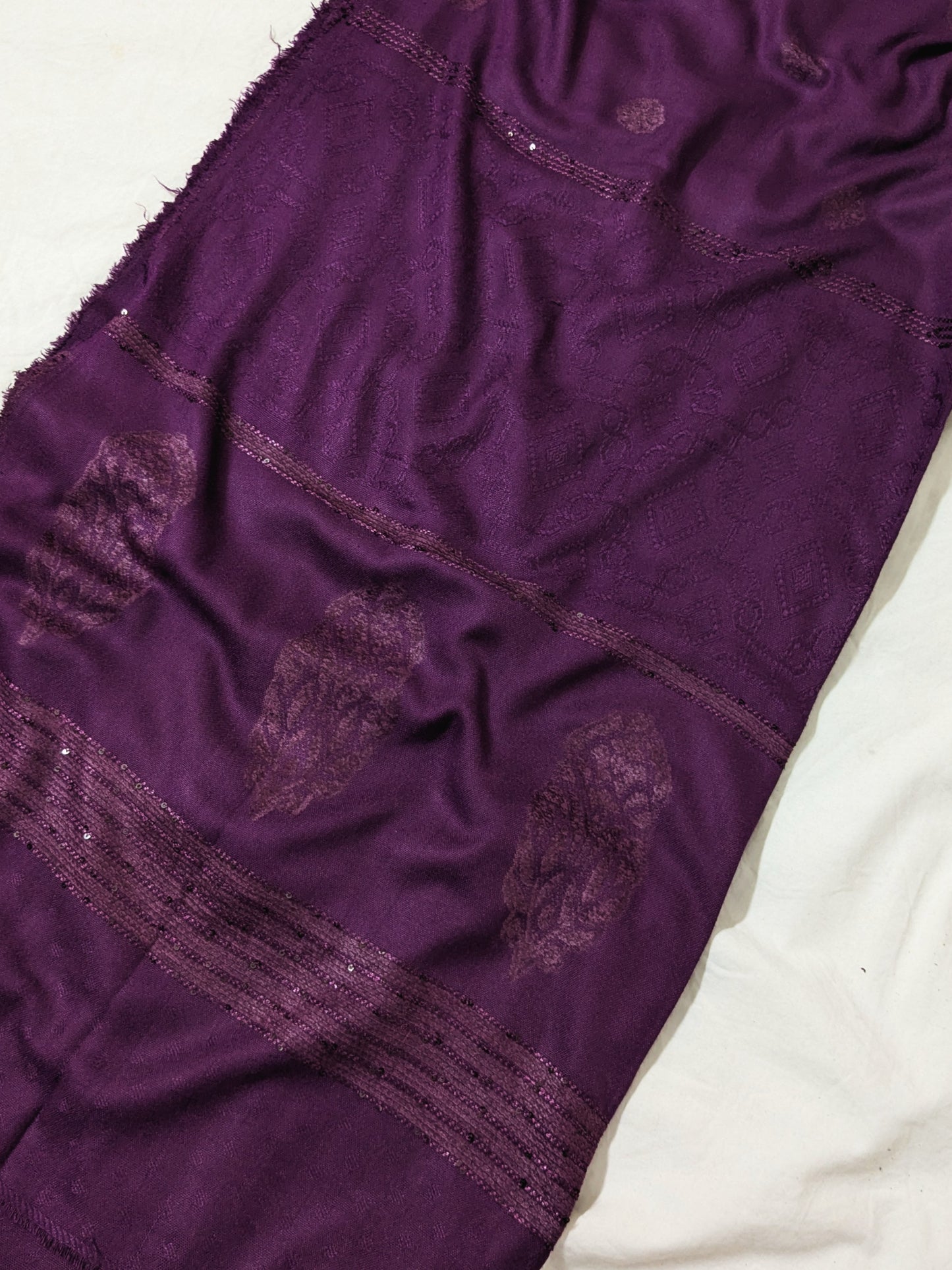 MARINA VELVET MOTIF (EMBOSSED DESIGN) 3PC WITH AMAZING QUALITY VELVET BROSHA SHAWL (PURPLE COLOR)