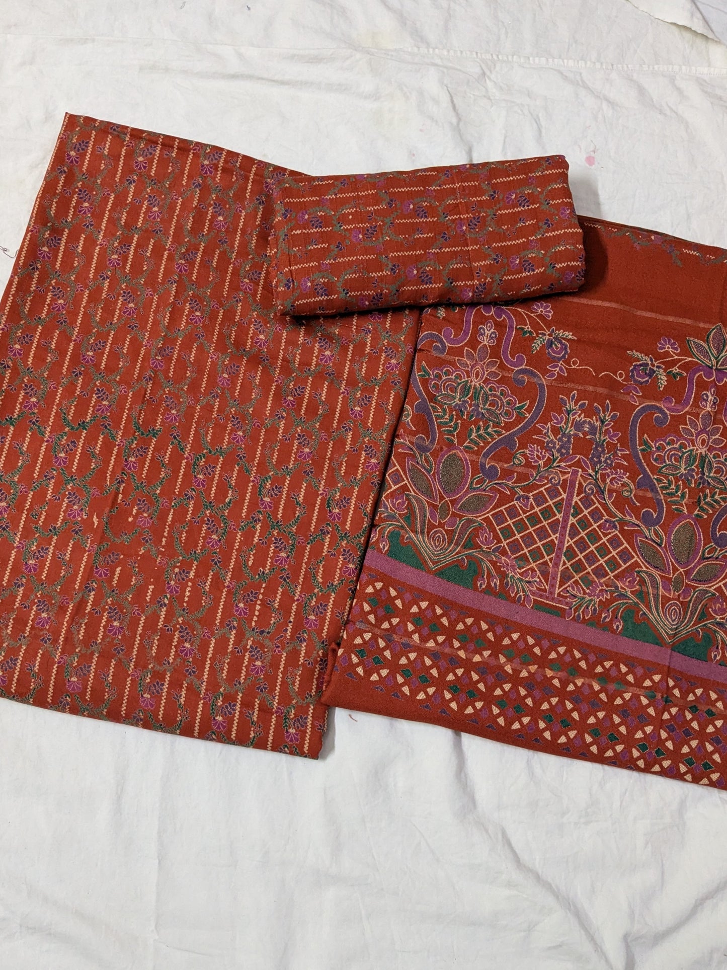 3PC MARINA PRINTED SUIT WINTER COLLECTION (RUST COLOR)