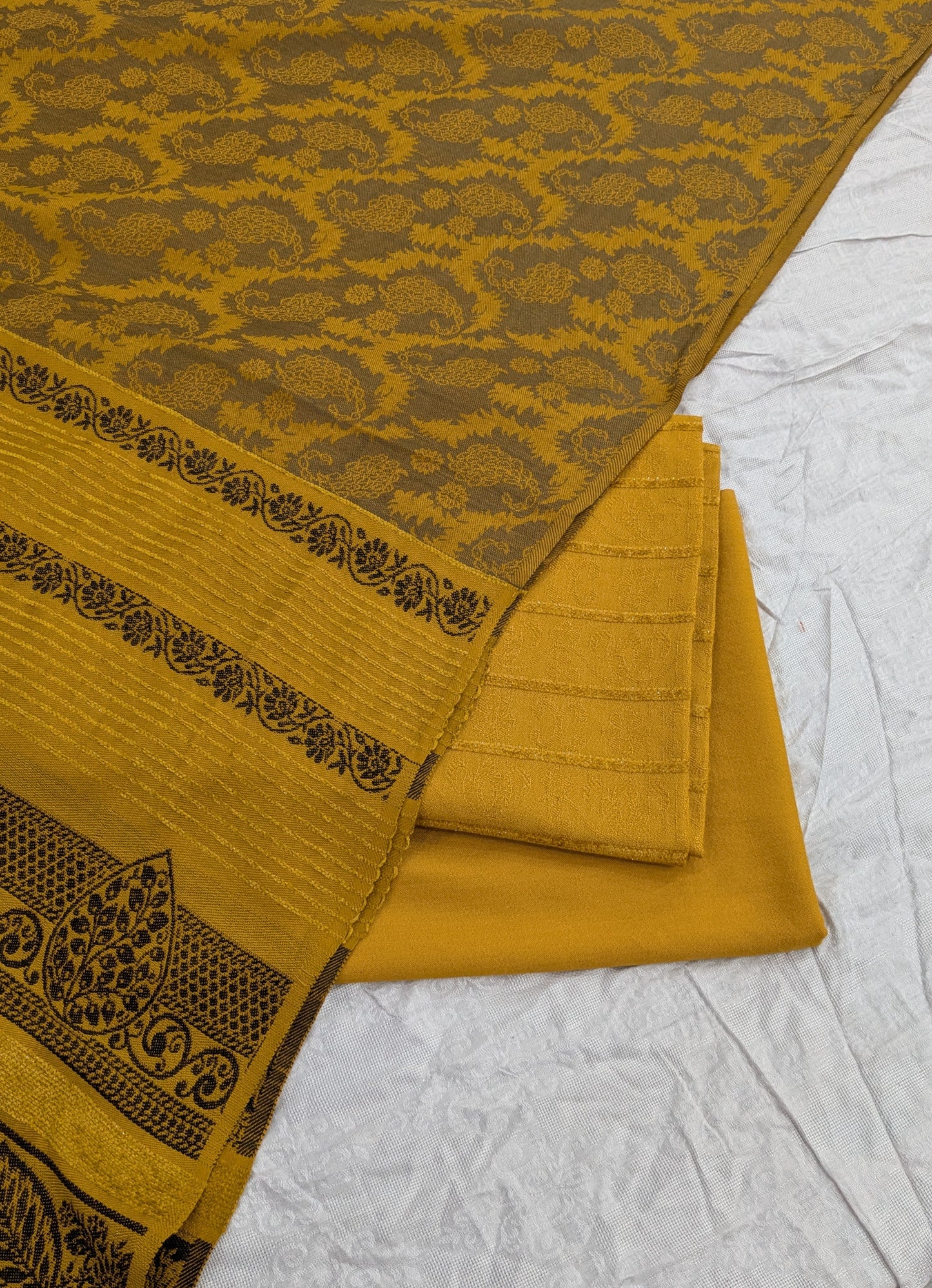 3PC KANI BORDER BANARSI WOOL SHAWL WITH SELF DESIGN SHIRT & TROUSER (MASTRD COLOR)