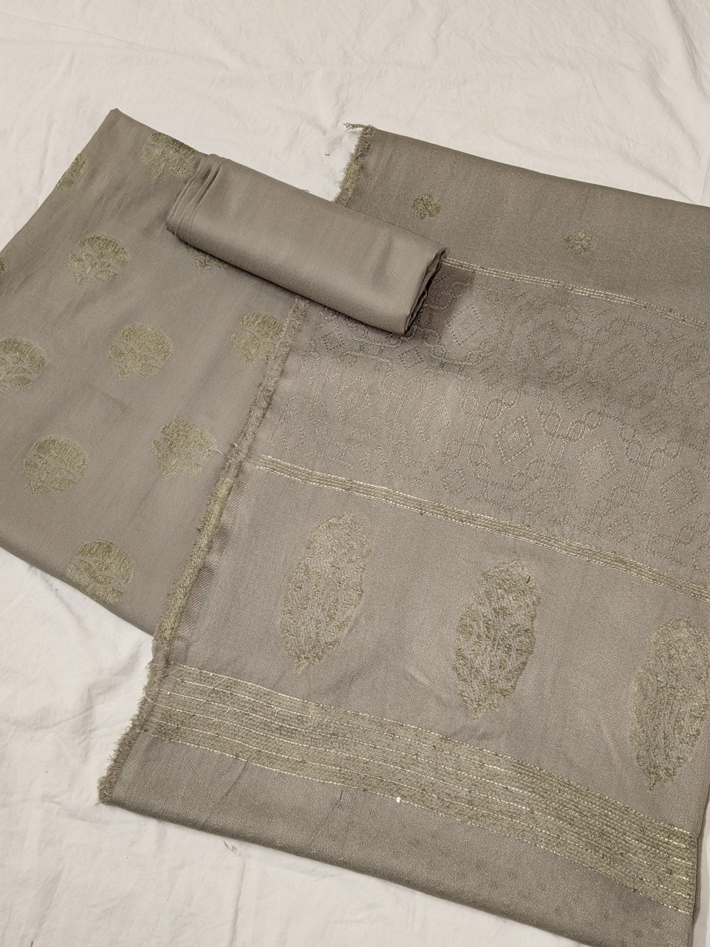 MARINA VELVET MOTIF (EMBOSSED DESIGN) 3PC WITH AMAZING QUALITY VELVET BROSHA SHAWL (SAND SKIN COLOR)