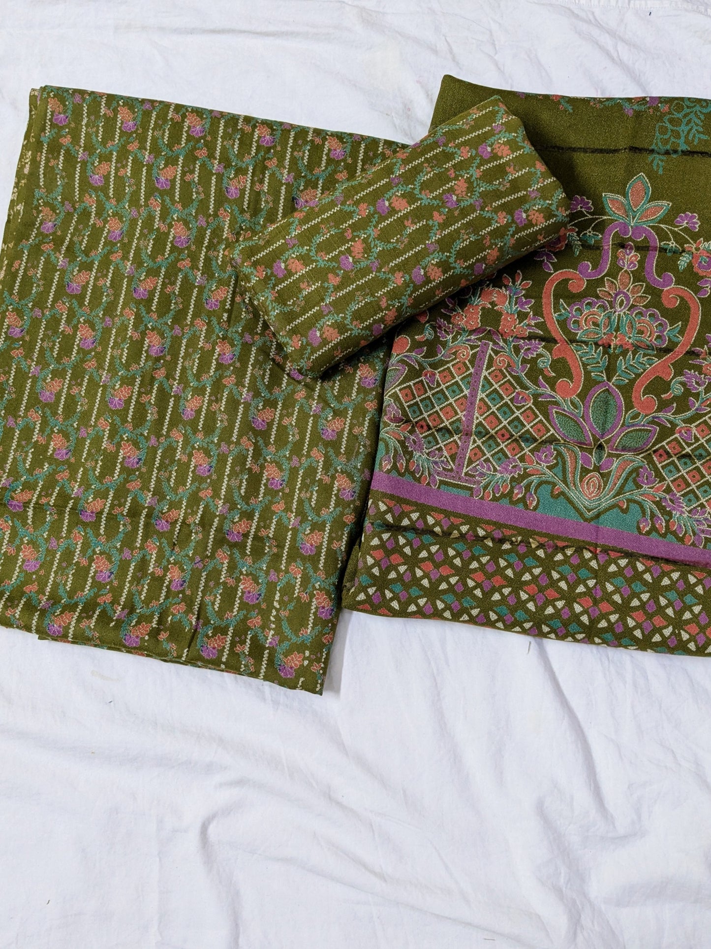 3PC MARINA PRINTED SUIT WINTER COLLECTION (MUD GREEN COLOR)