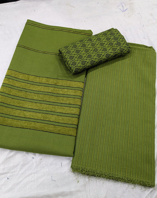 3PC ALPINE BLACK VELVET WINTER UNIQUE LUXURY ARTICLE WITH PRINTED TROUSER (OLIVE GREEN)