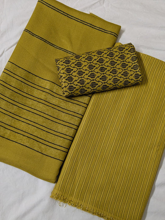 3PC ALPINE BLACK VELVET WINTER UNIQUE LUXURY ARTICLE WITH PRINTED TROUSER (YELLOW)