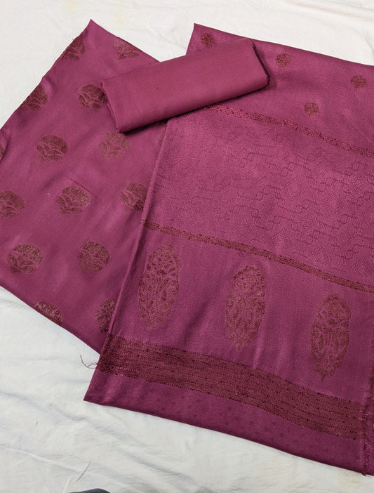 MARINA VELVET MOTIF (EMBOSSED DESIGN) 3PC WITH AMAZING QUALITY VELVET BROSHA SHAWL (TEA PINK COLOR)