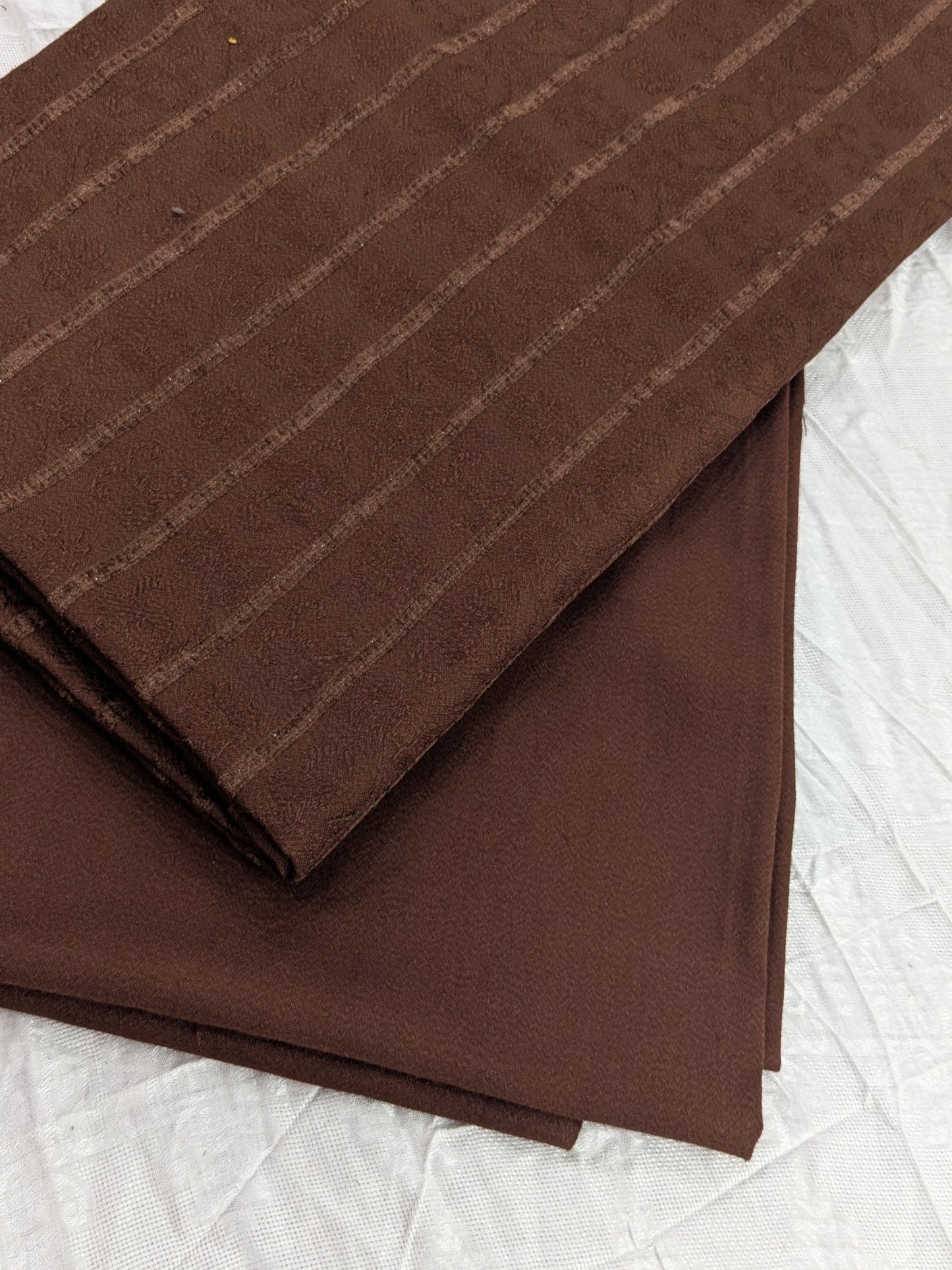 3PC KANI BORDER BANARSI WOOL SHAWL WITH SELF DESIGN SHIRT & TROUSER (CHOCOLATE BROWN)