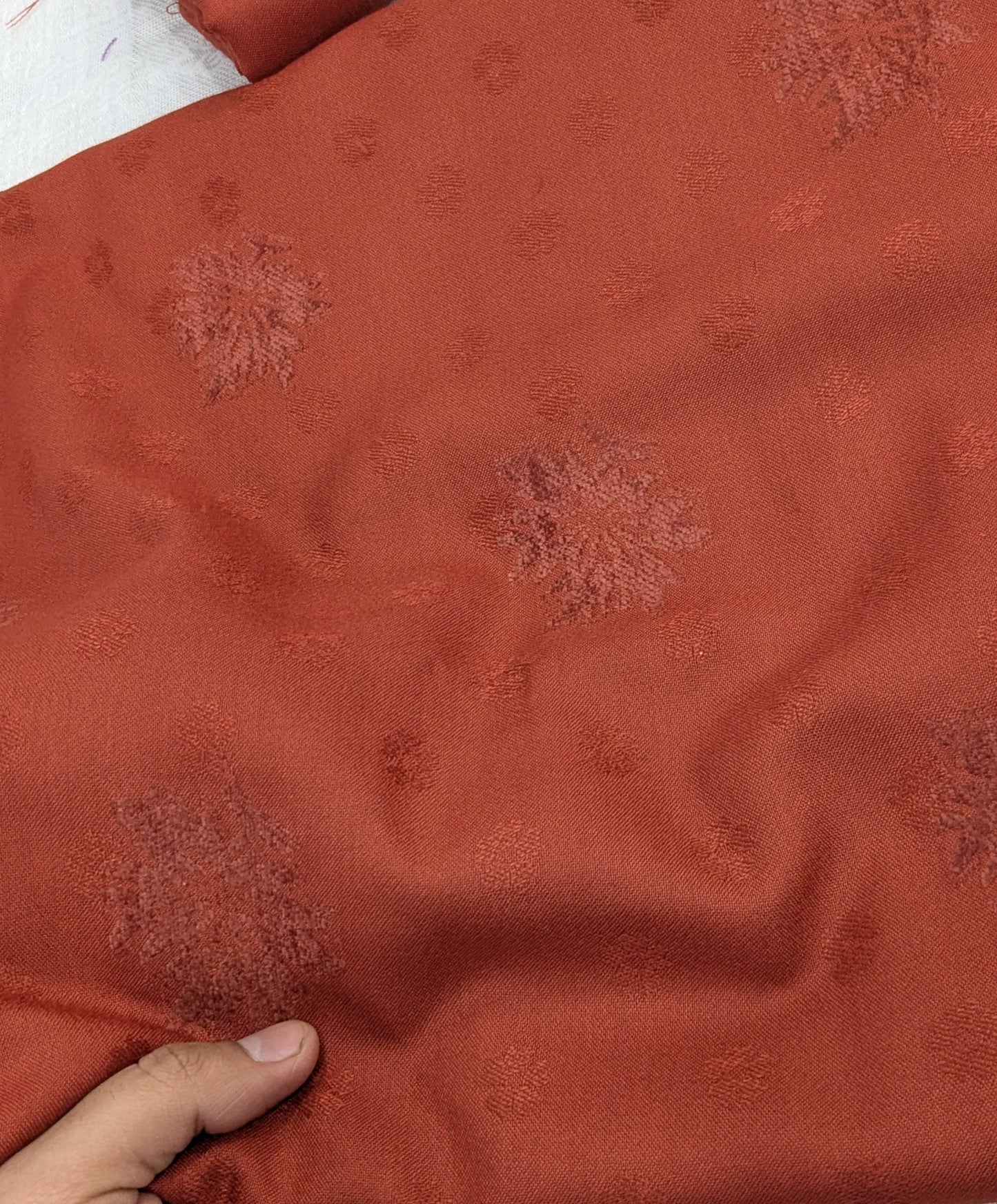 MARINA VELVET MOTIF (EMBOSSED DESIGN) 3PC WITH AMAZING QUALITY VELVET BROSHA SHAWL (RUST COLOR)