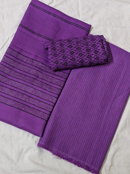 3PC ALPINE BLACK VELVET WINTER UNIQUE LUXURY ARTICLE WITH PRINTED TROUSER ( LILAC PURPLE)