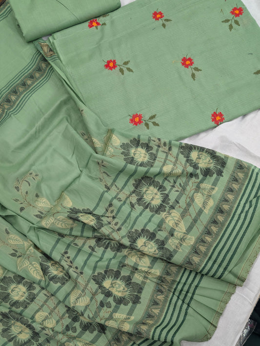 3PC BANA DORA EMBROIDED LAWN WITH BANARSI JAQUARD LAWN DUPATA PREMIUM QUALITY WINTER COLLECTION (PISTA )