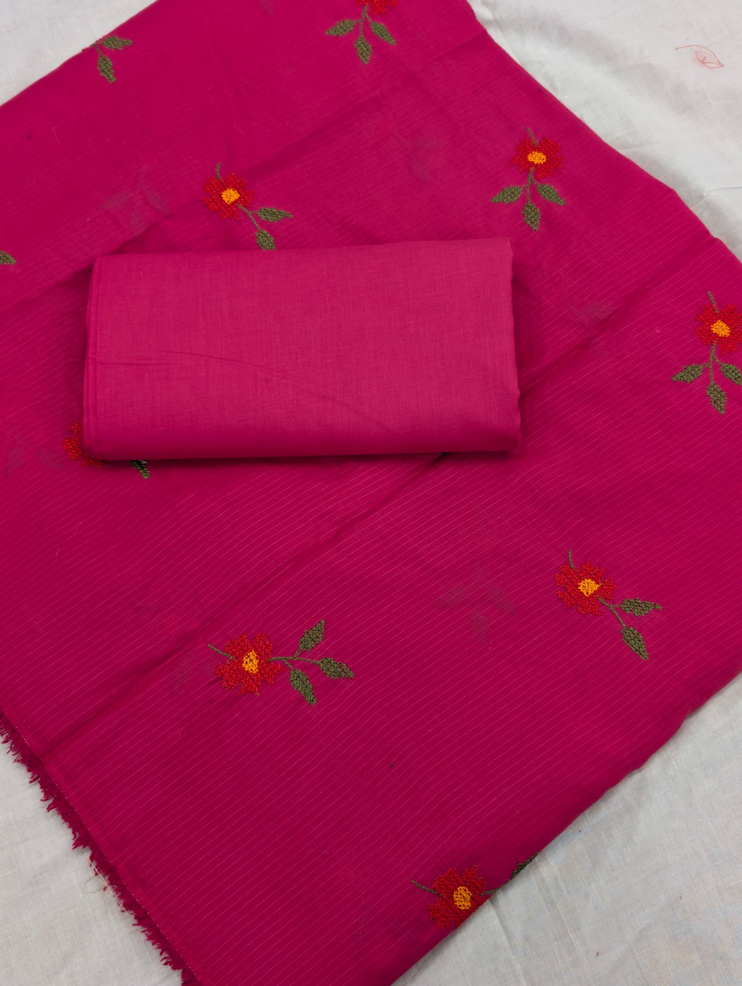 3PC BANA DORA EMBROIDED LAWN WITH BANARSI JAQUARD LAWN DUPATA PREMIUM QUALITY SUMMER COLLECTION (SHOCKING PINK)