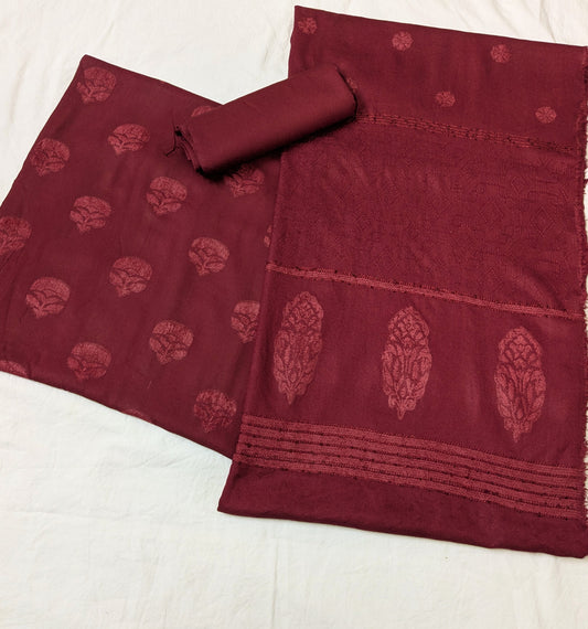 MARINA VELVET MOTIF (EMBOSSED DESIGN) 3PC WITH AMAZING QUALITY VELVET BROSHA SHAWL (MEHRON)